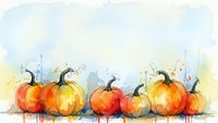 Watercolor pumpkins in autumn colors with paint drips and splatters on white background for seasonal harvest decorations and fall holiday designs.