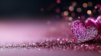 Pink glittery heart on sparkly surface with romantic bokeh background and copy space, perfect for Valentine's Day, wedding or anniversary designs.