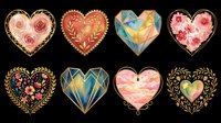 Decorative heart shapes with ornamental frames, floral patterns, and geometric designs isolated on transparent background. Ready for t-shirt designs, clipart, stickers, sublimation, print-on-demand products, and digital crafts.