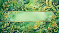 Ornamental green and gold botanical frame with swirling decorative elements and watercolor background, suitable for invitations, cards, and design projects.