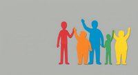 Colorful paper cutout figures holding hands in unity and teamwork concept on neutral background for diversity campaigns and social projects.
