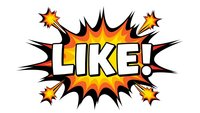 Comic book style explosion burst with LIKE text in bold letters surrounded by dynamic star shapes and radiating lines on transparent background.