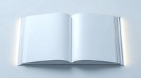 Open blank white hardcover book with empty pages spread out against light background, casting soft shadows. Clean mockup for branding and design presentations.