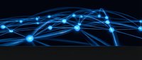 Glowing blue network connections with bright nodes on dark background representing digital communication, data transfer and global connectivity technology.