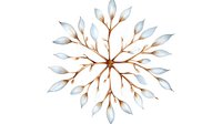 Delicate watercolor snowflake mandala in soft blue and brown tones featuring symmetrical leaf-like patterns radiating from center point, elegant winter design element.