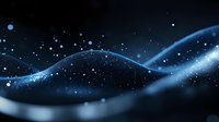 Glowing blue wave with sparkling particles flowing on dark background creates magical atmosphere for technology and science designs.