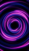 Neon glowing spiral tunnel with concentric circles in magenta and blue light, creating a hypnotic vortex effect on dark background for digital design projects.