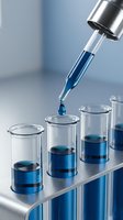 Laboratory pipette dispensing blue liquid into test tubes for scientific research and chemical analysis in modern lab setting.