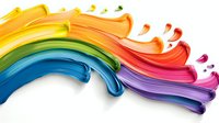 Colorful paint strokes flowing in rainbow wave pattern on white background, dynamic artistic brush movement with vibrant colors and smooth texture. Isolated design element.