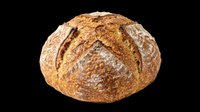 Artisan round loaf with scored crust and flour dusting, isolated on transparent background. Ready for bakery designs, food packaging, menus, print-on-demand products, and culinary graphics.