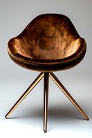 Modern brown velvet chair with curved seat and metallic tripod base against light background, showcasing contemporary furniture design and luxury interior style.