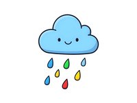 Cute smiling cloud with colorful raindrops isolated on white background for children designs, weather apps, educational materials and nursery decor.