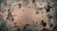 Abstract grunge texture with weathered copper and rust patina effects. Distressed metal surface with oxidation stains and scratches for vintage design projects.