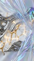 Holographic liquid marble texture with golden veins and iridescent rainbow reflections for luxury design backgrounds and modern digital art projects.
