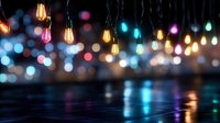 Colorful hanging light bulbs create warm ambiance with bokeh background for events, parties, and decorative lighting design concepts.