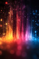 Abstract colorful light beams with bokeh effects creating vibrant spectrum from orange to blue. Digital art background for technology and creative projects.