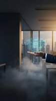 Businessman hand presenting holographic cloud computing data analytics icons in modern office environment for digital transformation solutions.