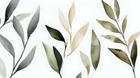 Elegant watercolor olive branches and leaves in muted green and beige tones on white background, seamless botanical pattern for wedding stationery and home decor.