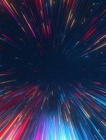 Abstract space speed effect with colorful light trails radiating from center against dark background, creating dynamic motion and energy for technology designs.