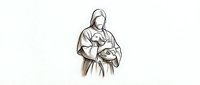 Mother holding newborn baby in tender embrace, minimalist line art illustration isolated on white background for maternal healthcare designs.