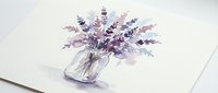 Watercolor lavender bouquet in glass jar on white paper, delicate purple flowers arrangement for botanical art, wedding decor and floral design projects.