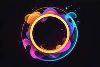 Vibrant circular frame with flowing neon gradient shapes and glowing elements on black background, creating dynamic motion effect for modern design projects.