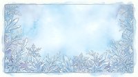 Watercolor frost border with delicate ice crystals and frozen foliage in cool blue and purple tones on white background, isolated for design use.