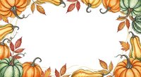 Autumn pumpkin border frame with colorful gourds and fall leaves on white background for seasonal harvest decorations and thanksgiving designs.