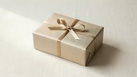 Elegant beige gift box wrapped with a satin ribbon bow on a neutral linen background, perfect for holiday, birthday, and luxury packaging concepts.