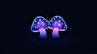 Glowing magical mushrooms with cosmic pattern and stars on dark background, neon purple and blue colors create mystical forest atmosphere.