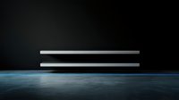 Minimalist abstract composition with two parallel white lines floating above dark textured surface with blue glow, creating modern futuristic atmosphere.