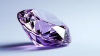 Purple diamond crystal with brilliant facets and light reflections casting soft shadows on light background, luxury jewelry concept for design projects.