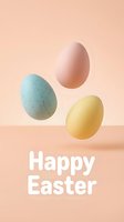 Pastel Easter eggs floating on a soft peach background with Happy Easter text, perfect for spring holiday social media stories and cards.