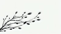 Elegant black silhouette of tree branch with delicate leaves flowing in wind direction, minimalist botanical design element on white background, isolated for creative projects.