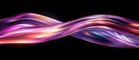 Glowing abstract wave with vibrant pink, purple and orange light trails flowing smoothly against black background, creating dynamic motion effect.