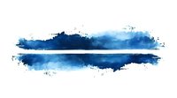 Dramatic blue watercolor horizon line with rough edges and splatter effects creates atmospheric depth on white background, ready for graphic design projects.