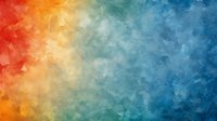 Abstract watercolor background featuring vibrant gradient from warm orange and red tones to cool turquoise and blue hues, with textured brushstroke effects creating depth and movement.