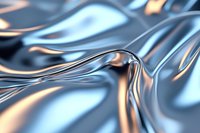 Luxurious metallic fabric with smooth flowing waves and folds creates elegant abstract background with silver and copper reflective surface texture.