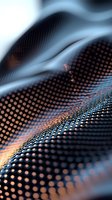 Abstract metallic mesh surface with copper dots creating flowing waves and depth of field blur for modern technology and industrial design backgrounds.