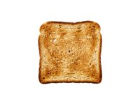 Slice of toasted wheat bread with golden-brown crust, isolated on white background. Ready for food, nutrition, and breakfast design projects.