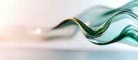 Abstract flowing emerald green and gold wave design on light background creates dynamic motion effect, suitable for luxury branding and modern web headers.