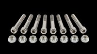Stainless steel bolts and nuts set isolated on transparent background, ready for clipart, design elements, print-on-demand products, sublimation, and technical illustrations.