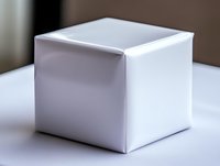 White cubic box on light surface with soft shadows and clean minimalist composition. Simple geometric shape for product mockup and packaging design concepts.