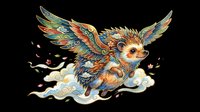 Ornate flying hedgehog with colorful decorative wings soaring through clouds, isolated on transparent background, ready for stickers, t-shirt design, and print on demand.