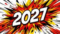 Comic book style 2021 explosion with dynamic burst rays and bold typography on white background for New Year celebration designs.