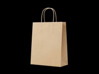 Kraft paper shopping bag with handles isolated on transparent background, ready for retail, packaging design, e-commerce, print-on-demand, and merchandise mockups.