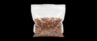 Transparent plastic bag filled with brown cereal flakes or granola, isolated on transparent background, ready for packaging design, product mockups, print-on-demand, and commercial use.
