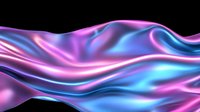 Smooth flowing silk fabric in vibrant neon pink and blue colors creates abstract waves and folds against black background, modern luxury design element.