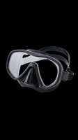 Black diving mask with clear lenses and adjustable straps isolated on transparent background, ready for design use on t-shirts, clipart, stickers, and print-on-demand products.
