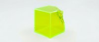 Bright green translucent jelly cube with smooth glossy surface isolated on white background for creative design projects and food concepts.